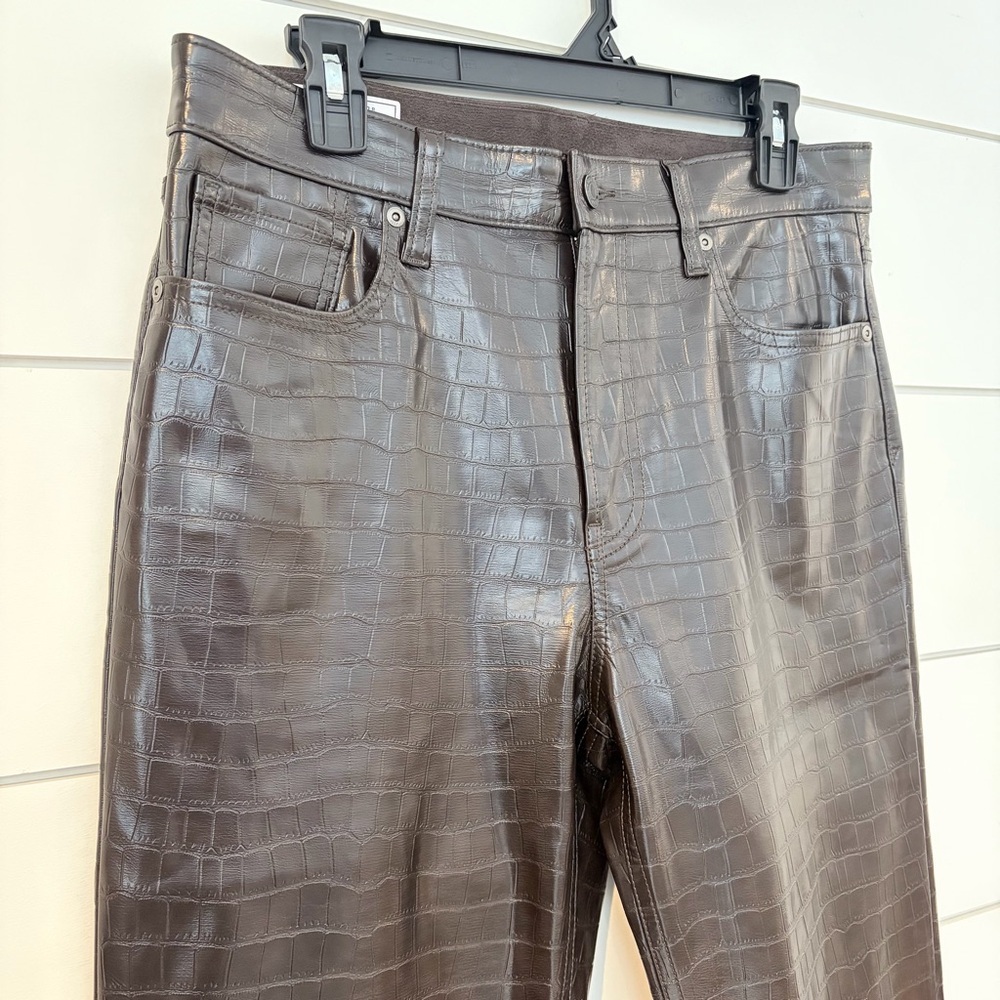 GAP Croc Embossed Edgy Chic Faux Leather Pants High Rise Cheeky Straight 31 - Picture 3 of 13